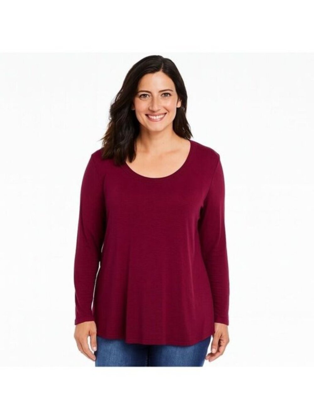 Chico's Burgundy Long Sleeve Ultimate Tee Cotton Modal Blend Large